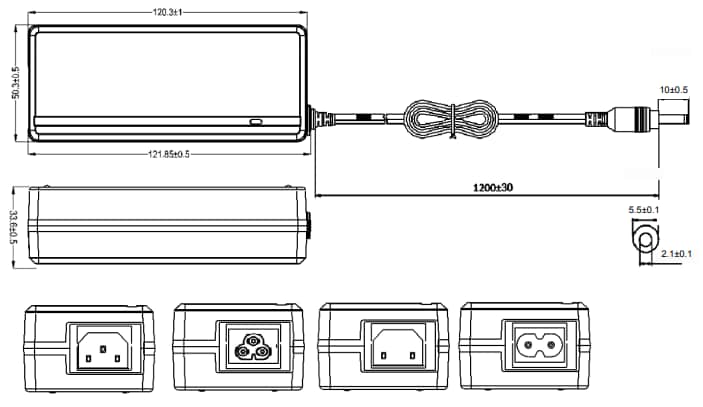 Mechanical Drawing - Power Partners PSAD65 Power Supplies